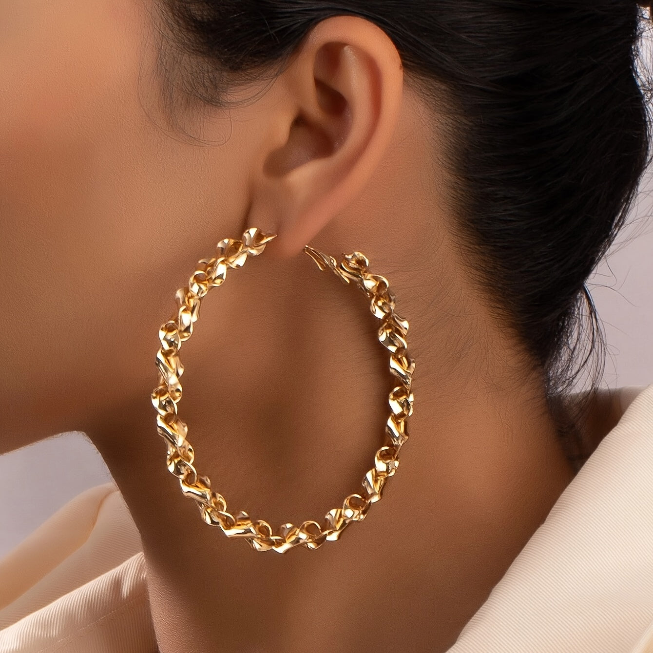 Exaggerated Spiral Hoop Earrings 18K Plated Circle Ear Jewelry Women