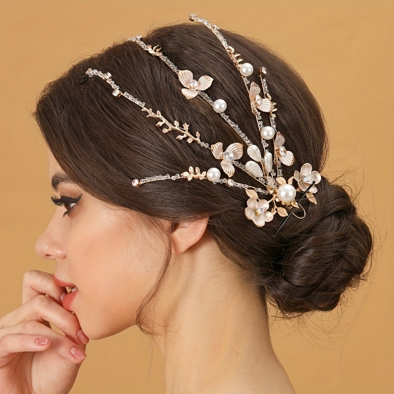 Faux Pearl Flower Head Piece With Earrings Set Wedding Hair Accessories