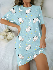 Sheep Print NightDress Short Sleeve Pajama Dress