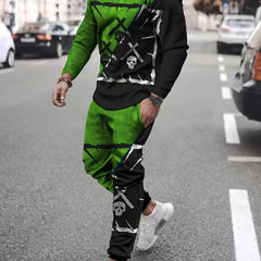 Skull Block Mens 2 Piece Outfits Long Sleeve T-shirt and Sweatpants Set