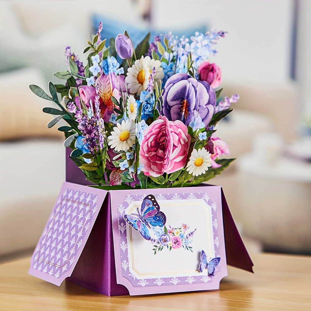 Purple Flowers Pop Up Box Card for Any Occasion