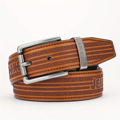 Men's PU Stripe Belt with Alloy Pin Buckle