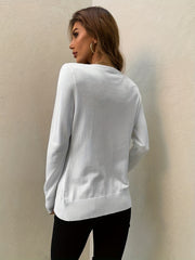 Solid Color Knitted Cardigan Casual Crew Neck Long Sleeve