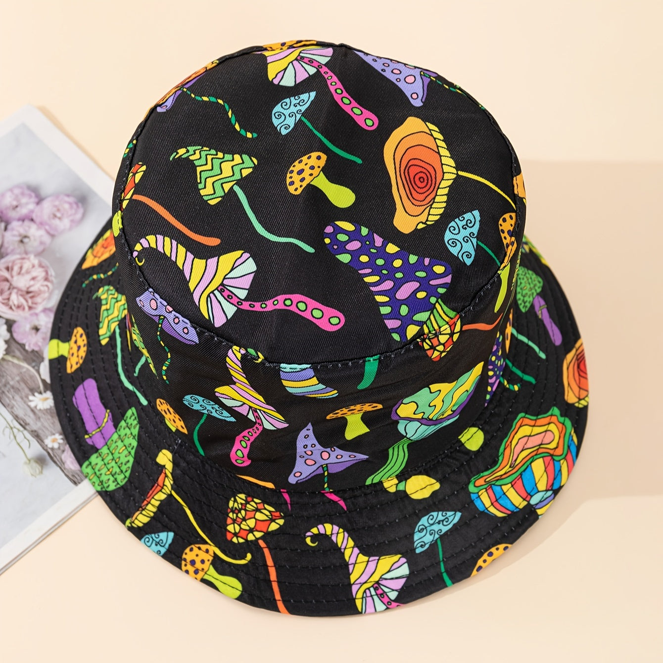 Men's Mushroom Print Bucket Hat Lightweight Breathable Sun Fishing Beach Hat