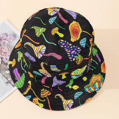 Men's Mushroom Print Bucket Hat Lightweight Breathable Sun Fishing Beach Hat