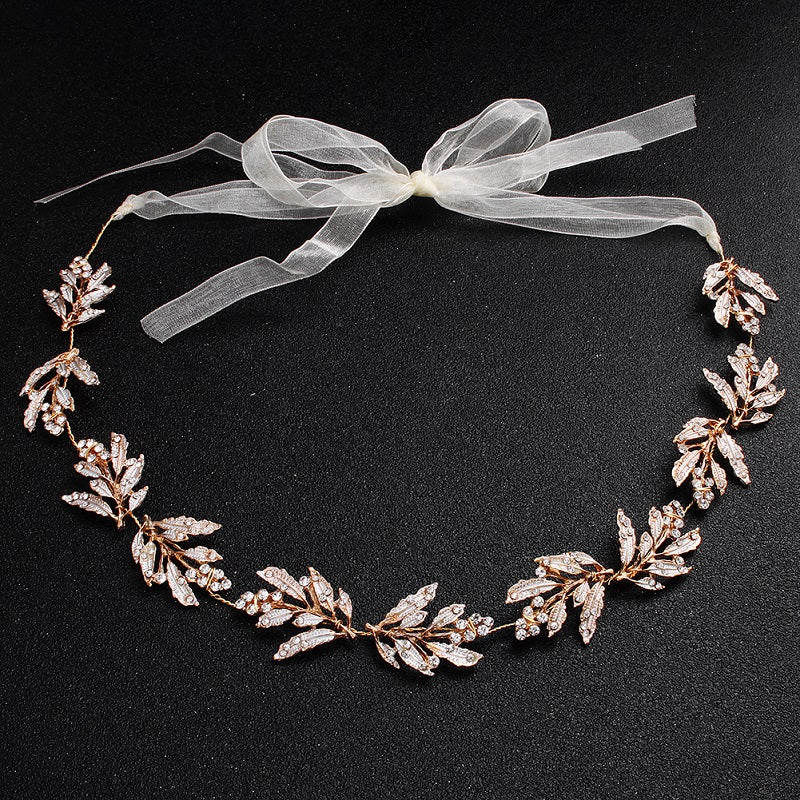 Vintage Leaf Bridal Hair Accessories Tiara Rhinestone Headband Wedding Headwear