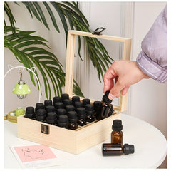 25 Grid Wooden Box With Clear Lid Travel Bottle Display Case