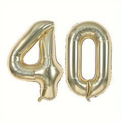 6 Cm Light Golden Number Balloons with Ribbon and Straw