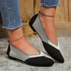 Women's Colorblock Knit Shoes Slip On Low Point Toe Flat Lightweight Shoes
