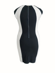 Colorblock Cap Sleeve Round Neck Slim Fit Dress