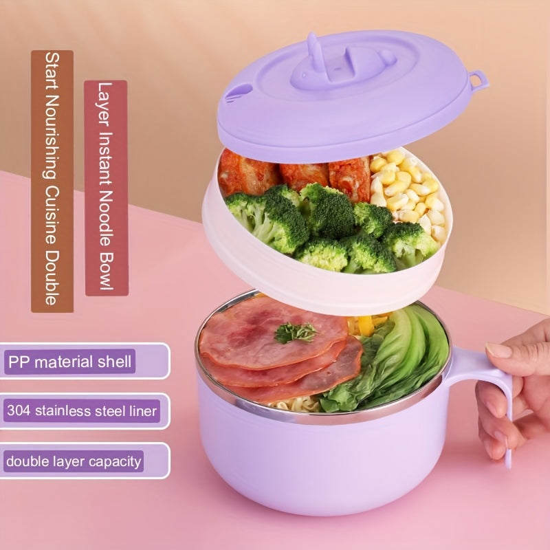 Stainless Steel Noodle Bowl with Lid, Bento Box, Portable Soup Bowl