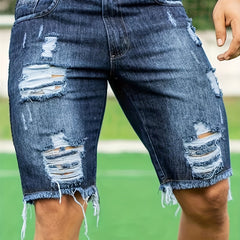 Men's Ripped Denim Shorts Casual Street Style Distressed Denim Shorts