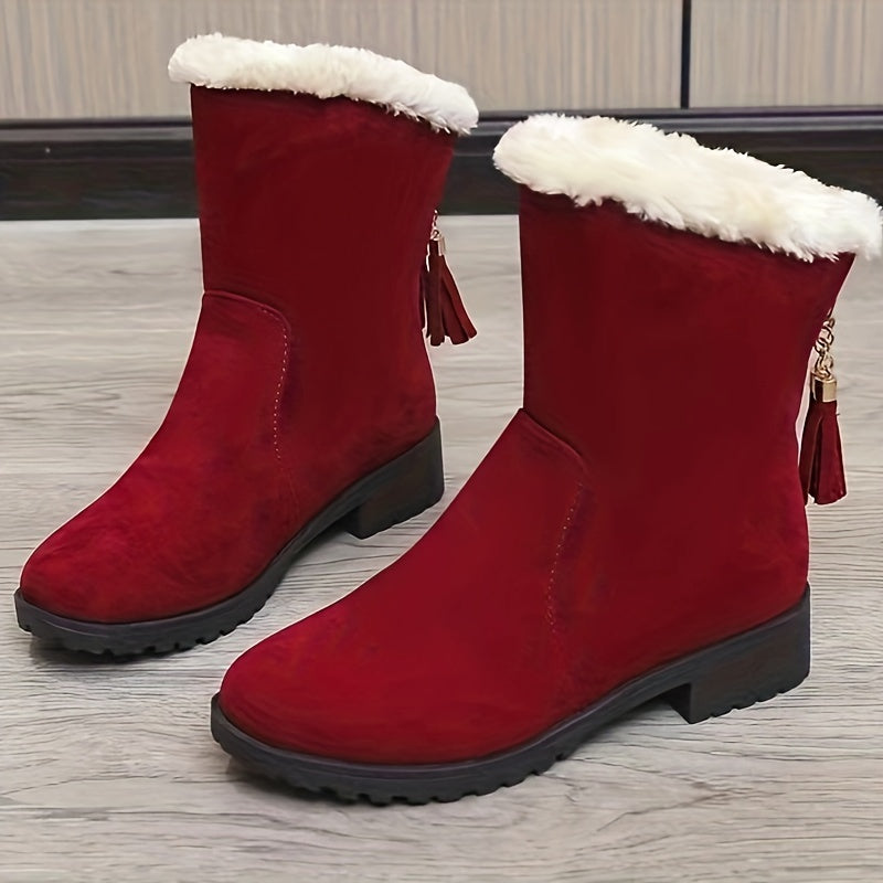 Women's Winter Thick Heel Warm Snow Boots Comfortable Solid Boots