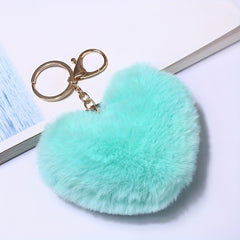 Heart Shape Pom Poms Keychain Fluffy Rabbit Fur Keyring for Car Bag