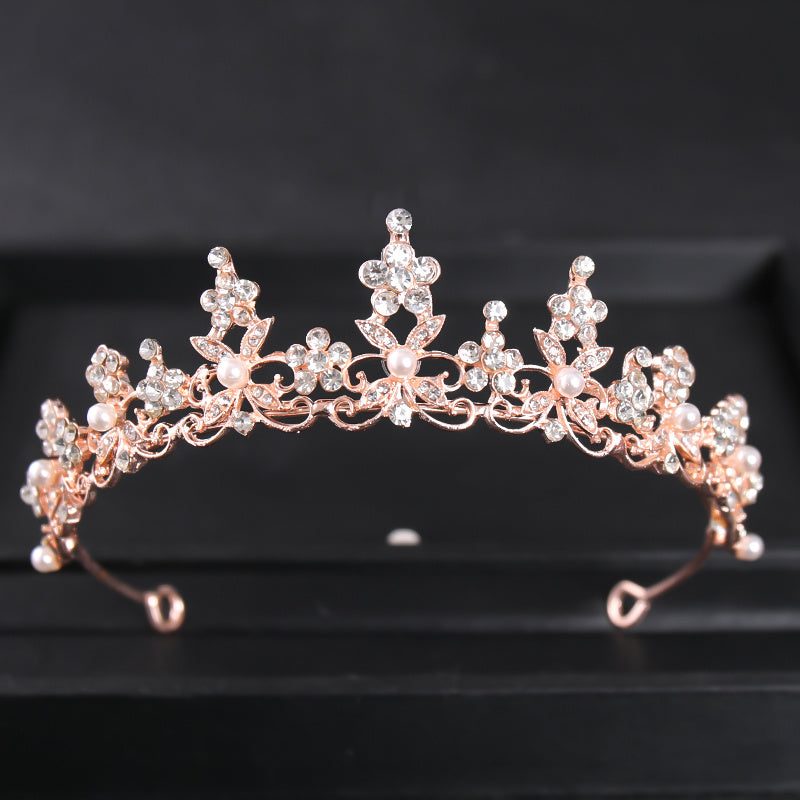 Rose Golden Tiara Bridal Hair Jewelry Wedding Bride