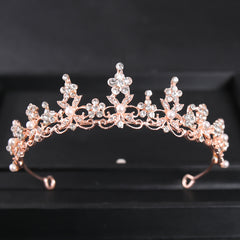Rose Golden Tiara Bridal Hair Jewelry Wedding Bride