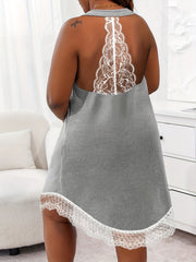 Casual Nightdress Solid Scoop Neck Contrast Lace Trim Tank Sleep Dress