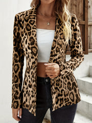 Leopard Print Blazer Long Sleeve Casual Lapel Collar Women's Plus