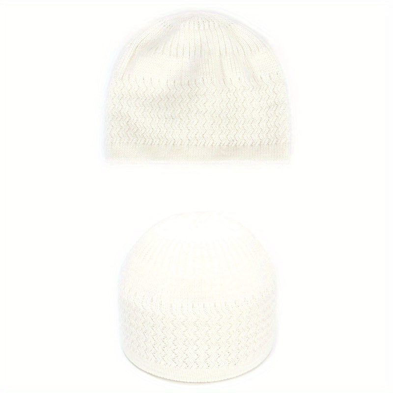 Unisex Ribbed Knitted Beanie Solid Wavy Striped Warm Knit Hat