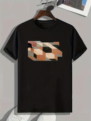 Cube Print Men's Comfy T Shirt Active Stretch Breathable Tee
