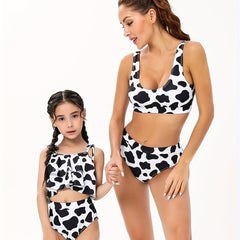 Cow Graphic Ruffle Bikini Set for Mother and Daughter Matching Swimsuits