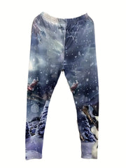 Snowman Print Skinny Leggings High Waist Women's Clothing