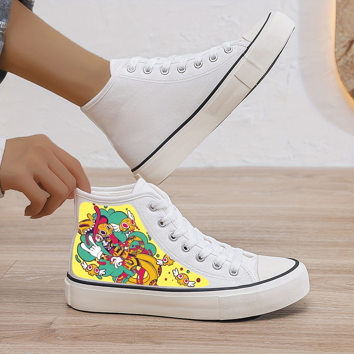 Girl's High Top Cartoon Skate Shoes with Plush Lining