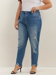 Ripped High Rise Straight Leg Jeans