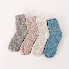 4 Pairs Heart Print Socks Warm Fuzzy Women's Stockings