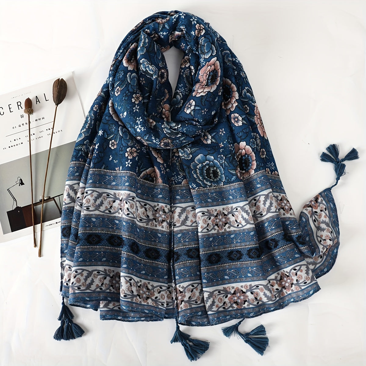 Boho Tassel Scarf Vintage Print Shawl Classic Windproof Head Wraps