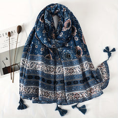 Boho Tassel Scarf Vintage Print Shawl Classic Windproof Head Wraps