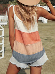 Eyelet Spaghetti Strap Knitted Cami Top for Summer