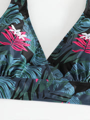 Marble Print Bikini Set with Lace Up Side Ruched Cover Up Skirt
