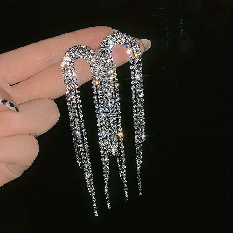Rhinestone Chain Tassel Drop Stud Earrings Girls Ear Accessories