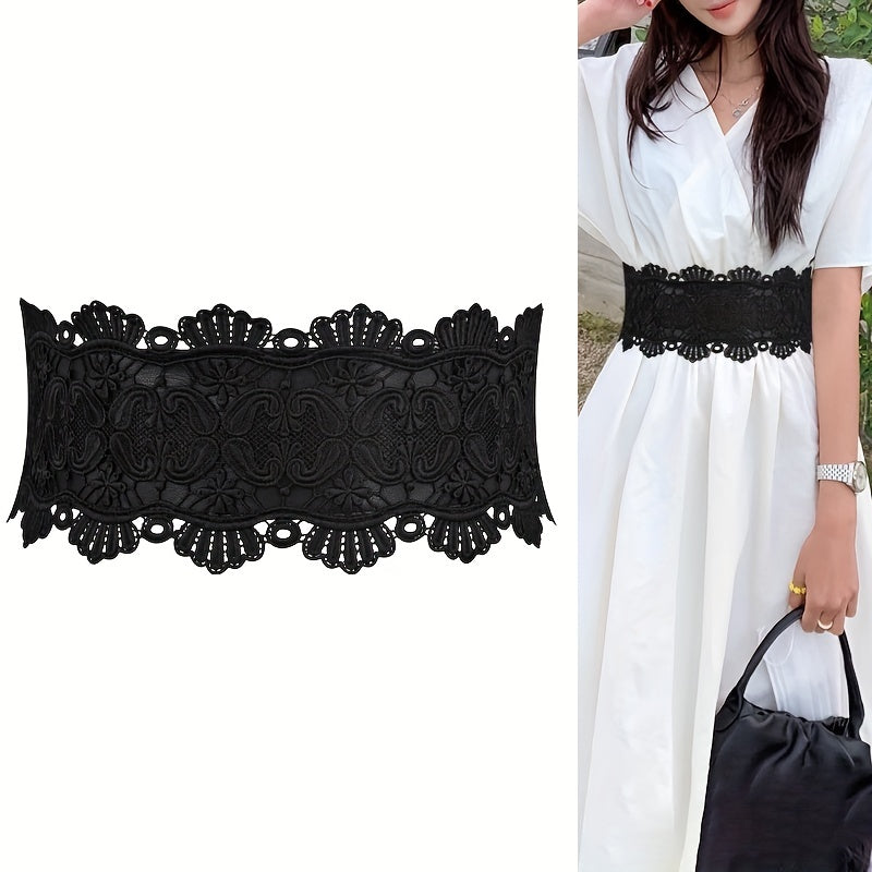 Lace Elastic Belt Women Decor Skirt Shirt Stretch Wide Waist Buckle Waist Belt