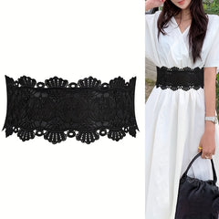 Lace Elastic Belt Women Decor Skirt Shirt Stretch Wide Waist Buckle Waist Belt