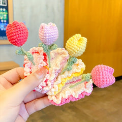 Knit Flower Hair Clips for Baby Girls