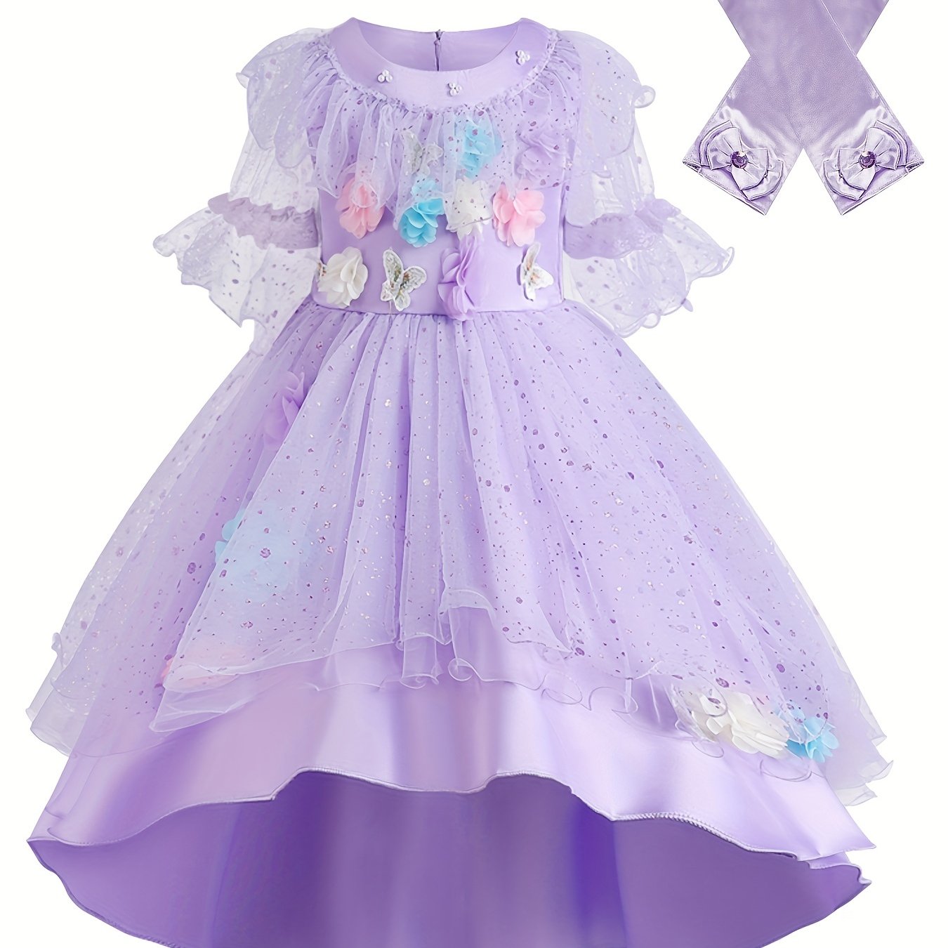 Girls Flower Long Sleeve Princess Dress