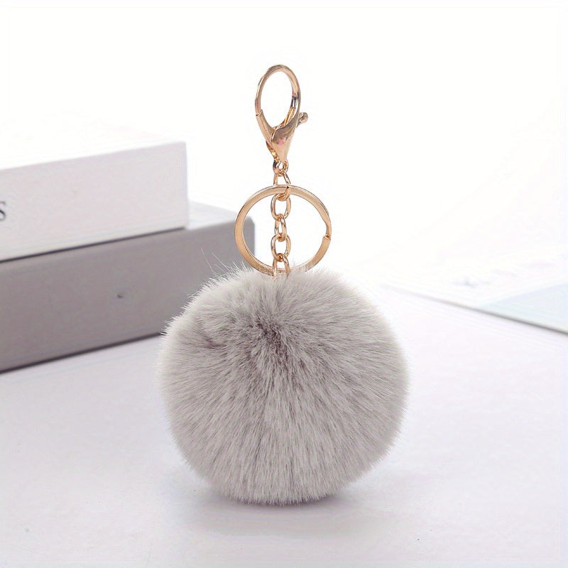 Pom Pom Charm Keychain Faux Rabbit Fur Fluffy Key Ring Bag Accessory Car Pendant