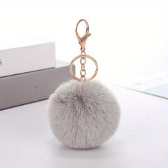 Pom Pom Charm Keychain Faux Rabbit Fur Fluffy Key Ring Bag Accessory Car Pendant