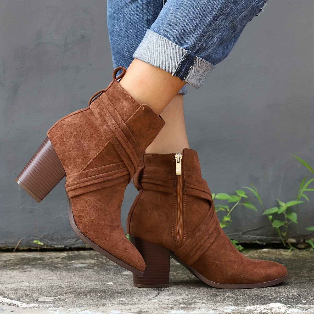 Women's Cross Strap Heeled Ankle Boots