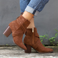 Women's Cross Strap Heeled Ankle Boots