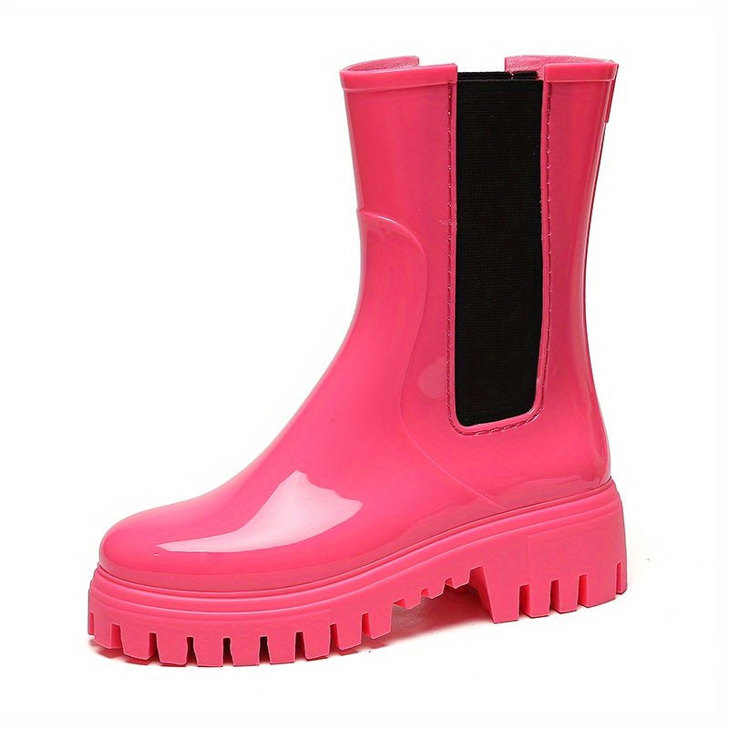 Pink Platform Rain Boots Waterproof Short Boots