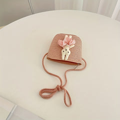 Girls Rabbit Flower Straw Bag Crossbody Bag Messenger Bag Coin Purse