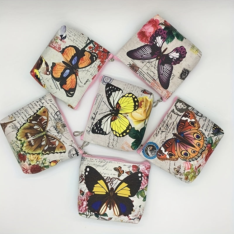 Cartoon Butterfly Pattern Zipper Coin Purse Small Storage Bag Key Bag