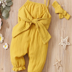 2pcs Baby Girls Sleeveless Romper & Headband Set