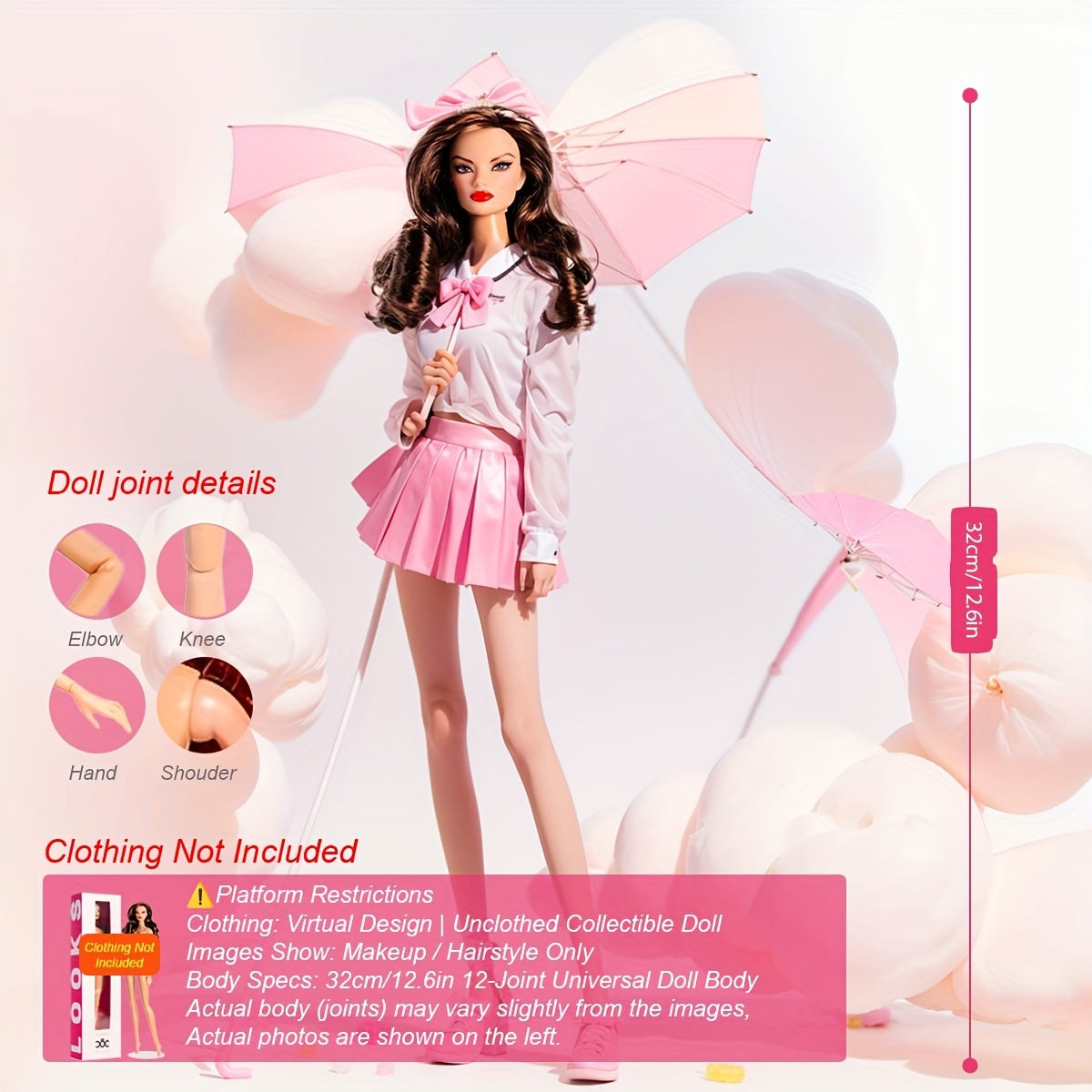 12in Golden Label Silicone Doll, 12 Joints Articulated Body, Head Included