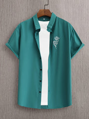 Flower Print Men's Short Sleeve Shirt For Summer Vacation