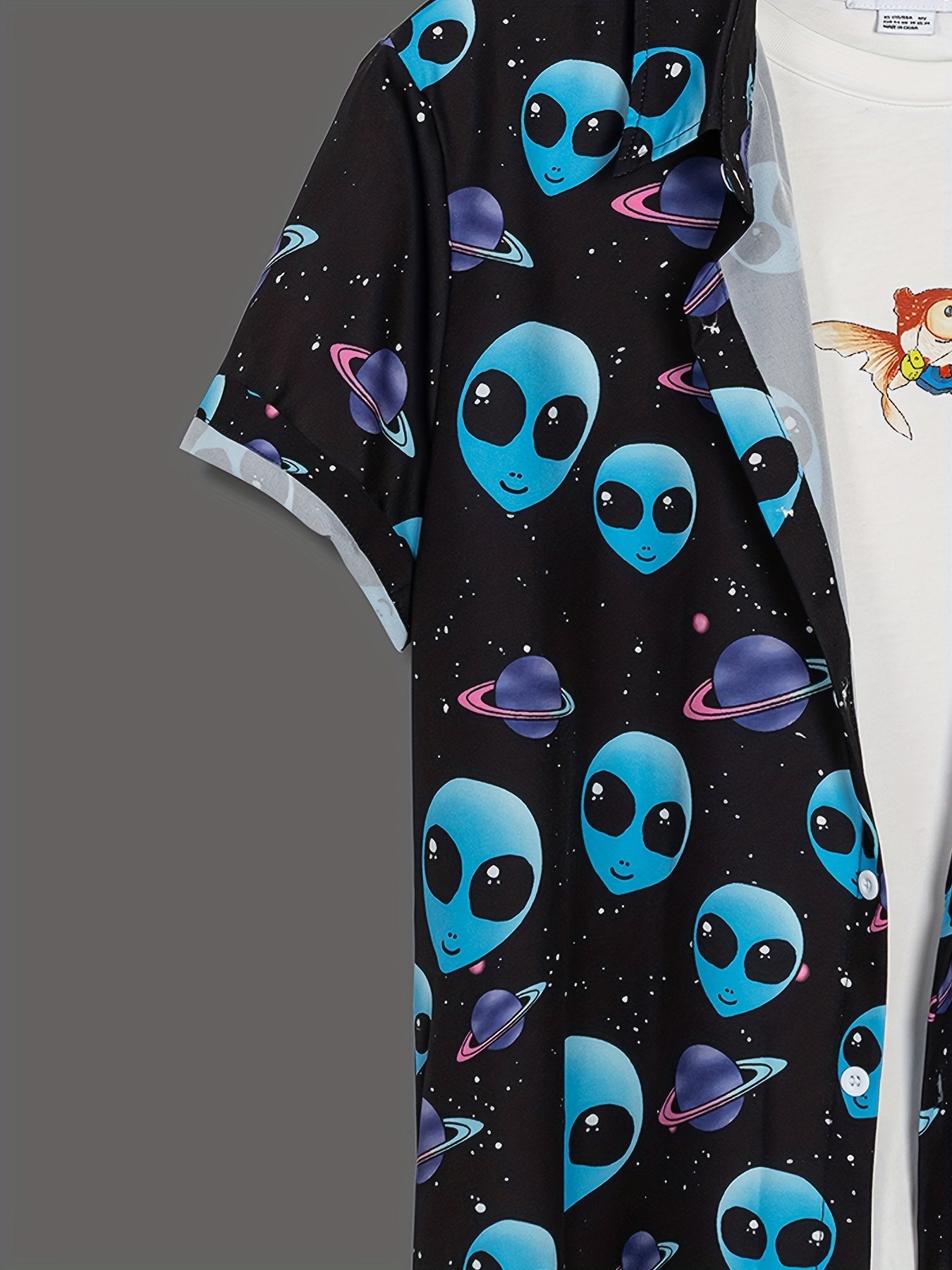 Alien Print Men's Short Sleeve Shirt for Summer Vacation