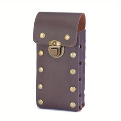 Men's PU Leather Waist Bag Double Layer Outdoor Sports